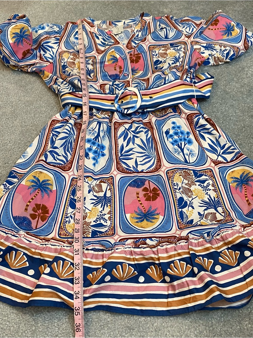Joie Tropical Floral Bird Print Belted Puff Sleeve Flared Mini Dress Sz 10 - Picture 9 of 9